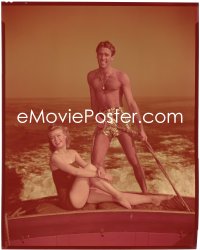1s0336 PETER LAWFORD/MITZI GAYNOR 8x10 transparency 1950s great candid image on a boat smiling!