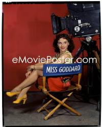 1s0335 PAULETTE GODDARD 8x10 transparency 1940s candid in her personalized chair by movie camera!