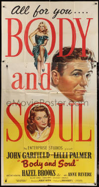 1t0212 BODY & SOUL 3sh 1947 boxing, art of John Garfield, Lilli Palmer & Hazel Brooks, ultra rare!