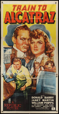 1t0225 TRAIN TO ALCATRAZ 3sh 1948 cool art of Don Red Barry & Janet Martin, ultra rare!