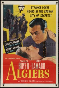 1t0731 ALGIERS 1sh R1953 romantic close up of Charles Boyer & pretty Hedy Lamarr in the Casbah!