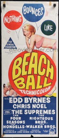 1t0632 BEACH BALL Aust daybill 1965 Edd Byrnes, Chris Noel, The Supremes, sexy girl in bikini!