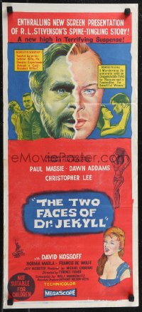 1t0718 TWO FACES OF DR. JEKYLL Aust daybill 1961 Jekyll's Inferno, cool split face art!