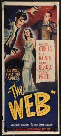 1t0722 WEB Aust daybill 1947 Edmond O'Brien & sexy full-length Ella Raines, cool film noir art!