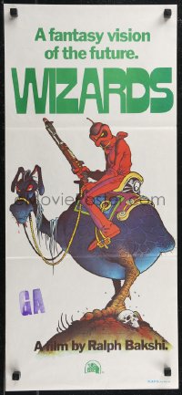 1t0725 WIZARDS Aust daybill 1977 Ralph Bakshi directed, cool fantasy art by William Stout!