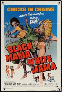 1t0751 BLACK MAMA WHITE MAMA 1sh 1972 classic wacky sexy art of two barely dressed chicks w/chains!