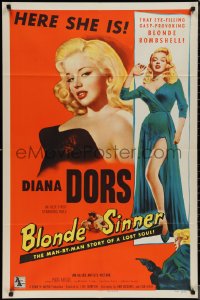 1t0755 BLONDE SINNER 1sh 1956 here is sexy eye-filling gasp-provoking blonde bombshell Diana Dors!