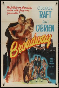 1t0757 BROADWAY 1sh R1948 George Raft & Pat O'Brien together for the 1st time w/Janet Blair, rare!