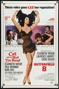 1t0761 CAT ON A HOT TIN ROOF/BUTTERFIELD 8 1sh 1966 art of sexy Elizabeth Taylor in nightie!