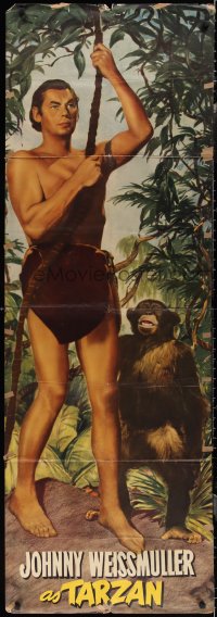 1t0378 TARZAN & THE HUNTRESS door panel 1947 full-length Johnny Weissmuller & chimp, ultra rare!