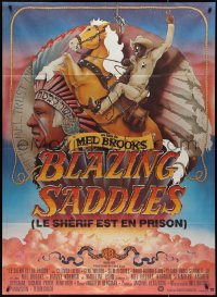 1t1710 BLAZING SADDLES French 1p 1975 classic Mel Brooks western, art of Cleavon Little on horse!