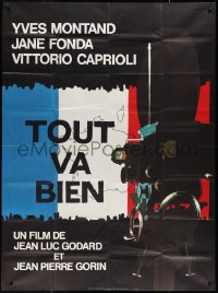 1t1783 TOUT VA BIEN French 1p 1972 Jean-Luc Godard, cool art of movie camera over French flag!
