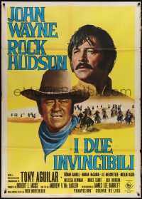 1t1593 UNDEFEATED Italian 1p 1969 great Franco Fiorenzi art of John Wayne & Rock Hudson!