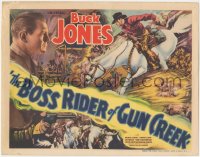 1t1021 BOSS RIDER OF GUN CREEK TC 1936 cool artwork of cowboy Buck Jones on horse saving the day!