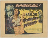 1t1106 VOODOO ISLAND TC 1957 Boris Karloff, art of woman-eating cobra plant attacking girl!
