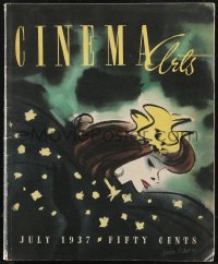 1t0306 CINEMA ARTS magazine July 1937 art of Katherine Hepburn by Jaro Fabry, Bogeyman Karloff!