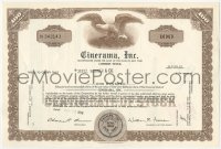 1t0008 CINERAMA RELEASING CORPORATION 8x12 stock certificate 1969 one hundred shares of the company!