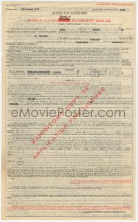 1t0061 KID BROTHER exhibitor contract 1928 license to show the Harold Lloyd movie in a theater!
