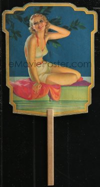 1t0009 PEARL FRUSH 8x15 paper fan 1930s Sweet Summer's Breeze, sexy pin-up art of scantily clad woman!
