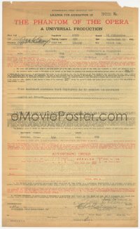 1t0062 PHANTOM OF THE OPERA exhibitor contract 1926 license to show Lon Chaney movie in a theater!