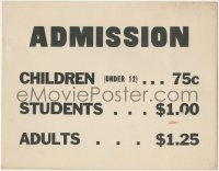 1t0052 THEATER SIGN 11x14 admission prices sign 1950s adults for $1.25, children for 75 cents!