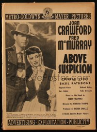 1t1802 ABOVE SUSPICION pressbook 1943 Americans Joan Crawford & Fred MacMurray spy in Europe, rare!