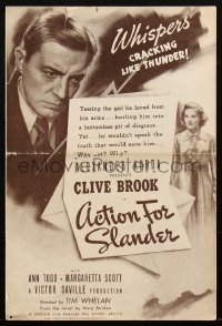 1t1804 ACTION FOR SLANDER pressbook 1938 one word would free Clive Brook from Ann Todd's love, rare!