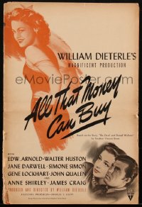 1t1810 ALL THAT MONEY CAN BUY pressbook 1941 sexy Simone Simon, Anne Shirley, Dieterle, ultra rare!