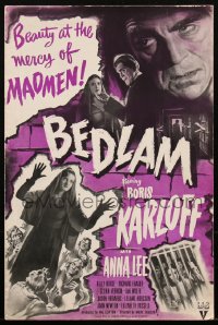 1t1817 BEDLAM pressbook 1946 madman Boris Karloff, Anna Lee, produced by Val Lewton, very rare!