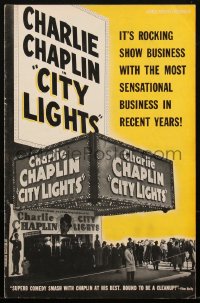 1t1839 CITY LIGHTS pressbook R1950 Charlie Chaplin as the Tramp, classic boxing comedy!
