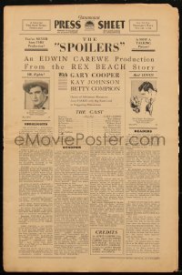 1t2005 SPOILERS pressbook 1930 Gary Cooper in Rex Beach's immortal western story, ultra rare!