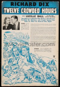 1t2039 TWELVE CROWDED HOURS pressbook 1939 Lucille Ball & reporter Richard Dix, Cravath art, rare!