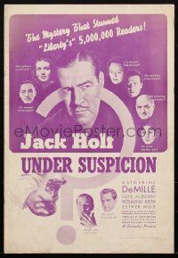 1t2041 UNDER SUSPICION pressbook 1937 Jack Holt, Katherine DeMille, stunned 5,00,000 readers, rare!