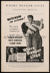 1t2055 WHERE DANGER LIVES pressbook 1950 Zamparelli art of Robert Mitchum & Faith Domergue, rare!