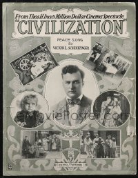 1t0112 CIVILIZATION sheet music 1916 Thomas Ince pictured + anti-war scenes, Peace Song, rare!