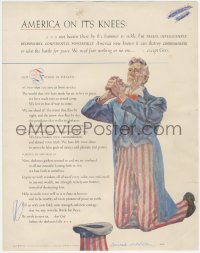 1t0200 AMERICA ON ITS KNEES 11x14 special poster 1952 Conrad Hilton's praying Uncle Sam art!