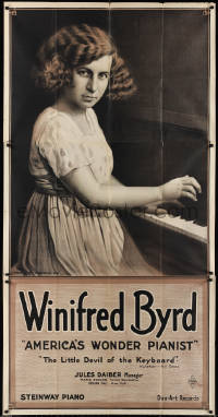 1t0016 WINIFRED BYRD 41x81 advertising poster 1920s she's pitching Steinway player piano rolls!