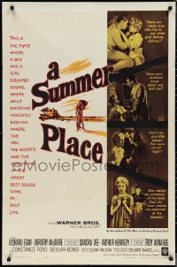 1t0958 SUMMER PLACE 1sh 1959 Sandra Dee & Troy Donahue in young lovers classic, cool cast montage!