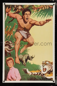 1t0964 TARZAN 1sh 1962 cool jungle action art of Tarzan, Jane & wild animals!