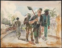 1t0419 UNKNOWN WORLD WAR II ART 16x21 original art 1945 watercolor art of soldiers, help identify!