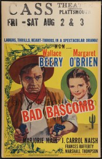 1t1610 BAD BASCOMB WC 1946 Wallace Beery pointing two guns by young Margaret O'Brien, ultra rare!