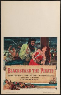 1t1614 BLACKBEARD THE PIRATE WC 1952 great art of Robert Newton & sexy Linda Darnell on ship!