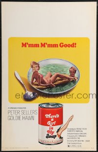1t1681 THERE'S A GIRL IN MY SOUP WC 1971 Peter Sellers & Goldie Hawn, great Campbells soup can art!