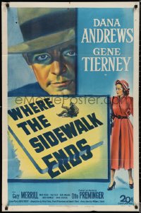 1t0987 WHERE THE SIDEWALK ENDS 1sh 1950 Dana Andrews, sexy Gene Tierney, Otto Preminger noir!