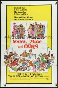1t0996 YOURS, MINE & OURS 1sh 1968 art of Henry Fonda, Lucy Ball & their 18 kids by Frank Frazetta!