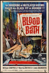 1w0056 BLOOD BATH 40x60 1966 AIP, cool artwork of sexy blonde being lowered into a pit of horror!