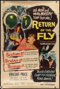 1w0067 RETURN OF THE FLY 40x60 1959 Vincent Price, insect monster art, more horrific than before!