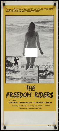 1w0115 FREEDOM RIDERS Aust daybill 1972 completely naked Aussie surfer girl, yellow border design!