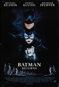 1w0793 BATMAN RETURNS int'l advance 1sh 1992 Burton, Keaton, cool dark date design!