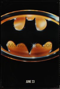 1w0788 BATMAN teaser 1sh 1989 directed by Tim Burton, cool image of Bat logo, glossy finish!